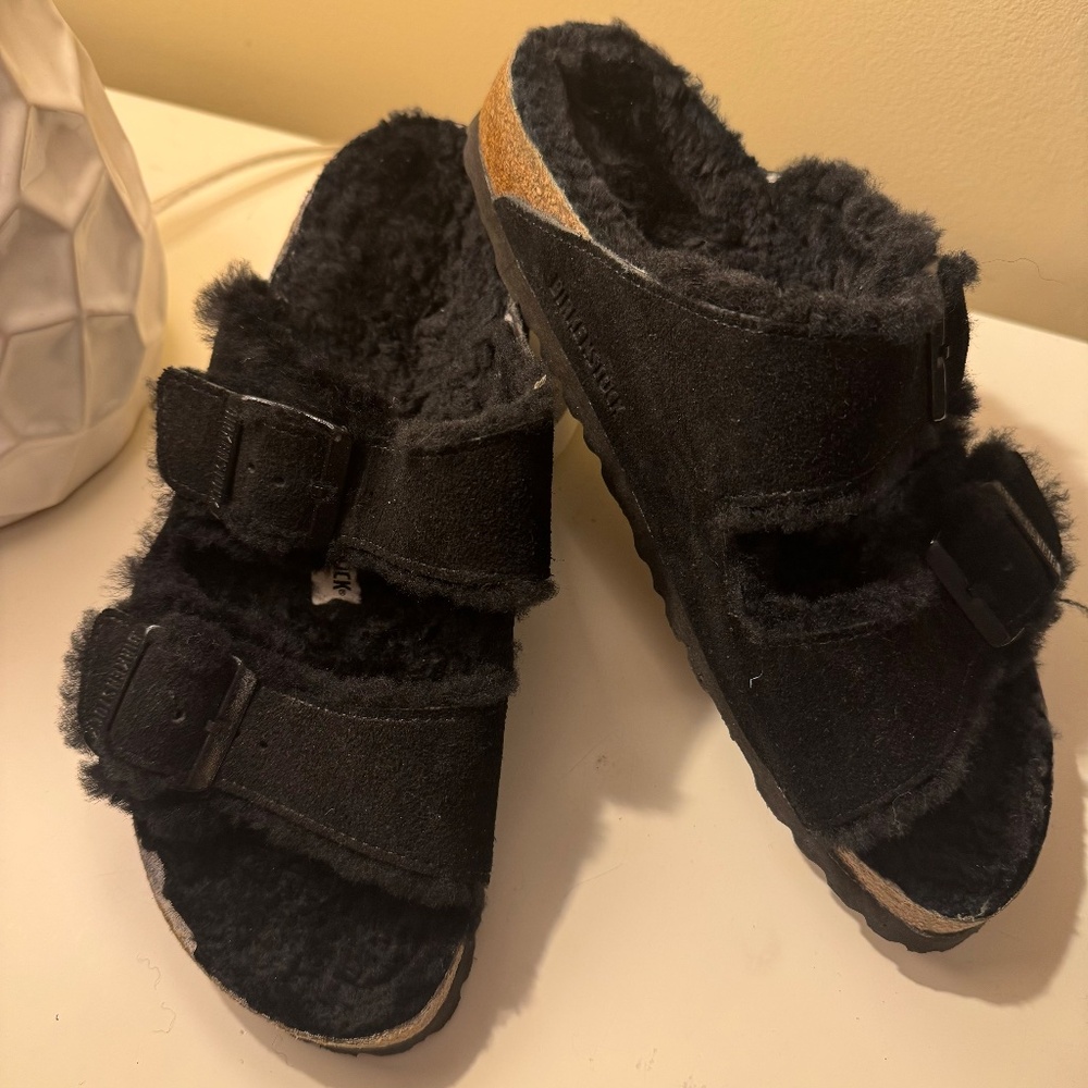 Birkenstocks Arizona Shearling-Suede Black Leather